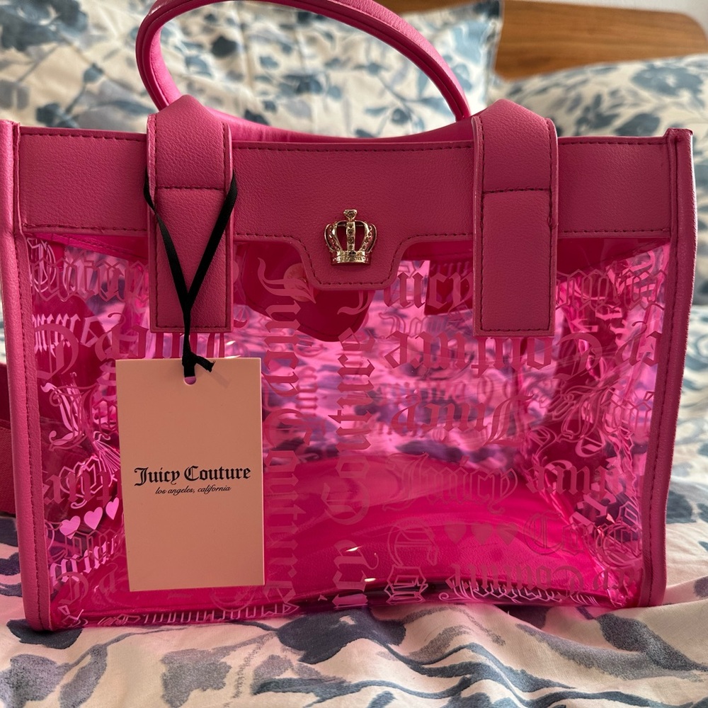 Juicy Couture Pink Tote with Transparent Design and Gold Detail